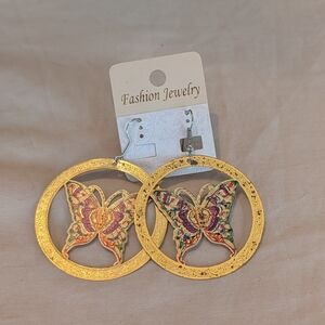 Gold Butterfly Hoop Earrings